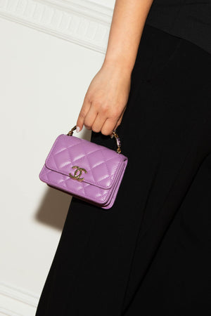 2020s Chanel Purple Caviar Leather Coco Mini Top Handle