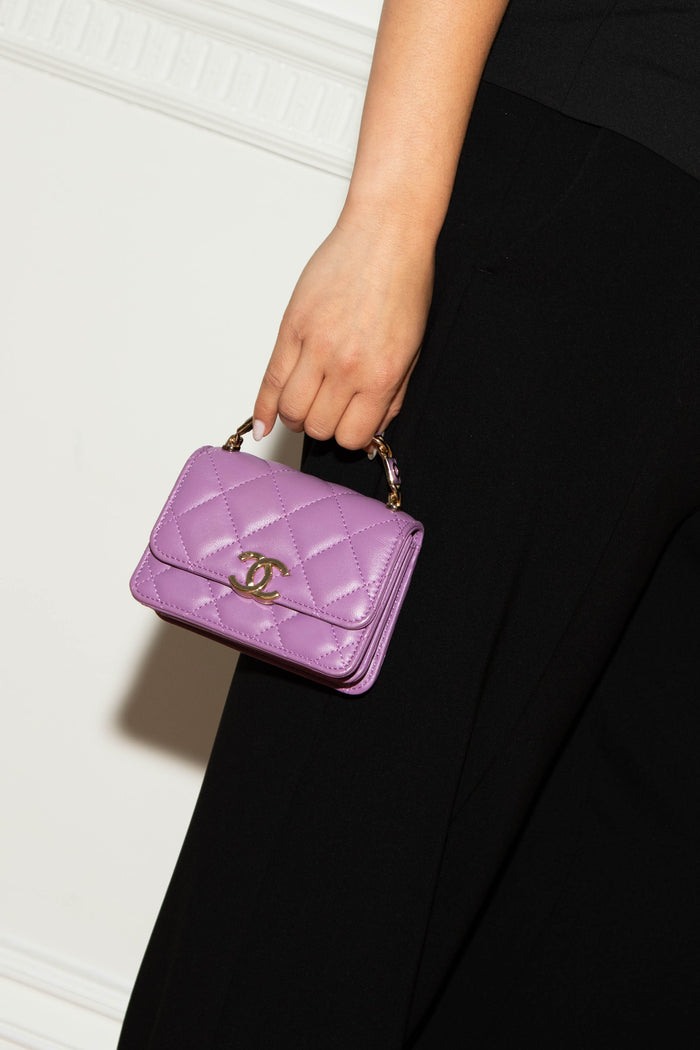 2020s Chanel Purple Caviar Leather Coco Mini Top Handle