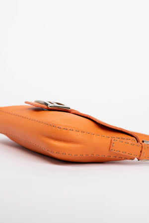 Vintage Fendi Orange Leather Selleria Baguette Shoulder Bag