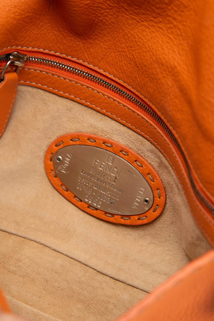 Vintage Fendi Orange Leather Selleria Baguette Shoulder Bag