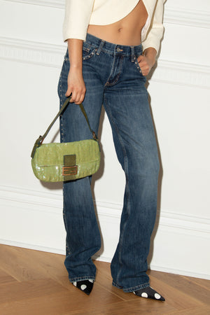 RARE Fendi Green Sequin and Python Leather Baguette Bag