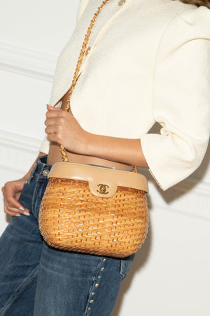 RARE 90s Chanel Beige Leather Basket Crossbody Bag