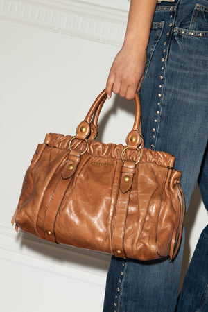 2000s Miu Miu Tan Vitello Shoulder Bag