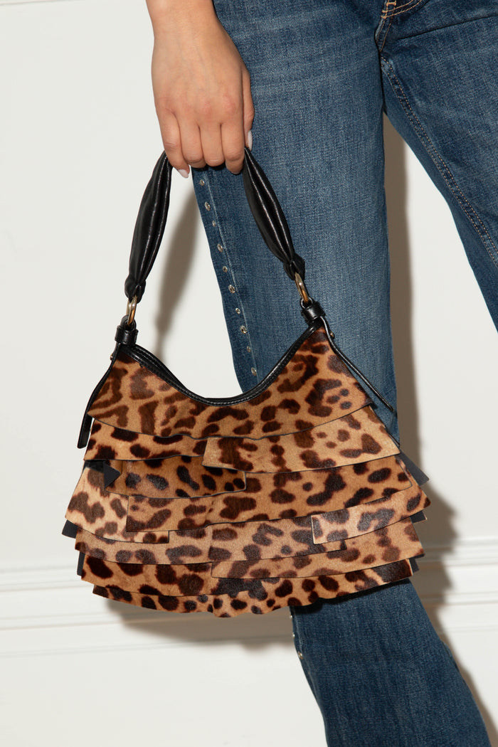 Vintage Yves Saint Laurent Leopard Print Pony Hair St Tropez Shoulder Bag