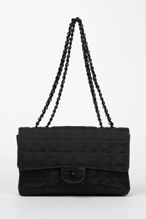 2000s Chanel Black Travel Line Single Flap Shoulder Bag