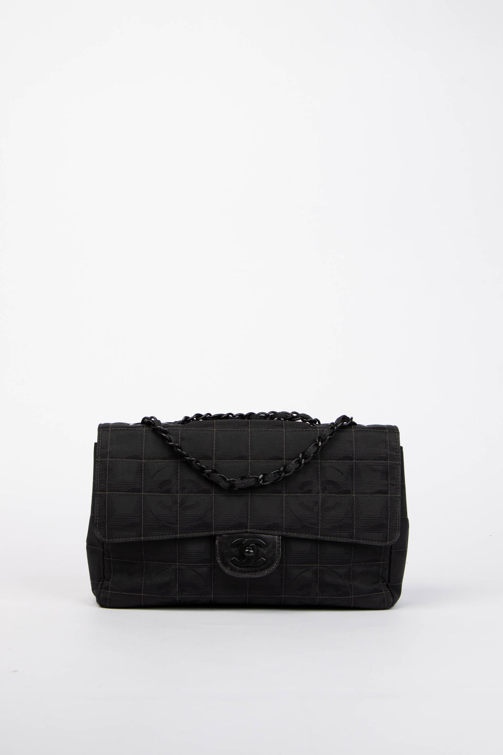2000s Chanel Black Travel Line Single Flap Shoulder Bag