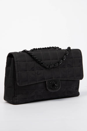 2000s Chanel Black Travel Line Single Flap Shoulder Bag