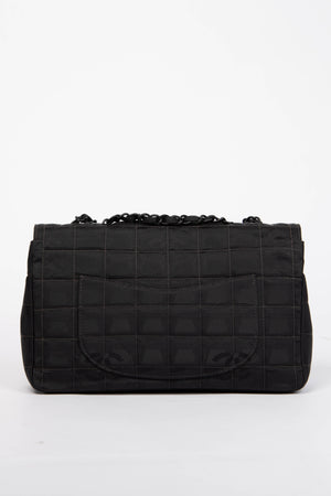 2000s Chanel Black Travel Line Single Flap Shoulder Bag