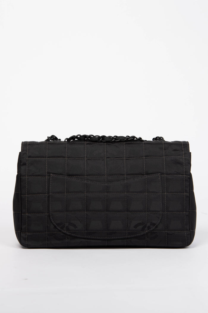 2000s Chanel Black Travel Line Single Flap Shoulder Bag