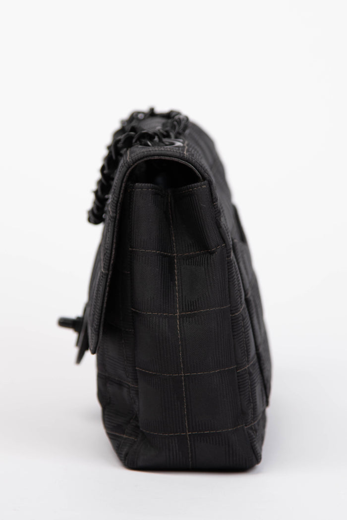 2000s Chanel Black Travel Line Single Flap Shoulder Bag