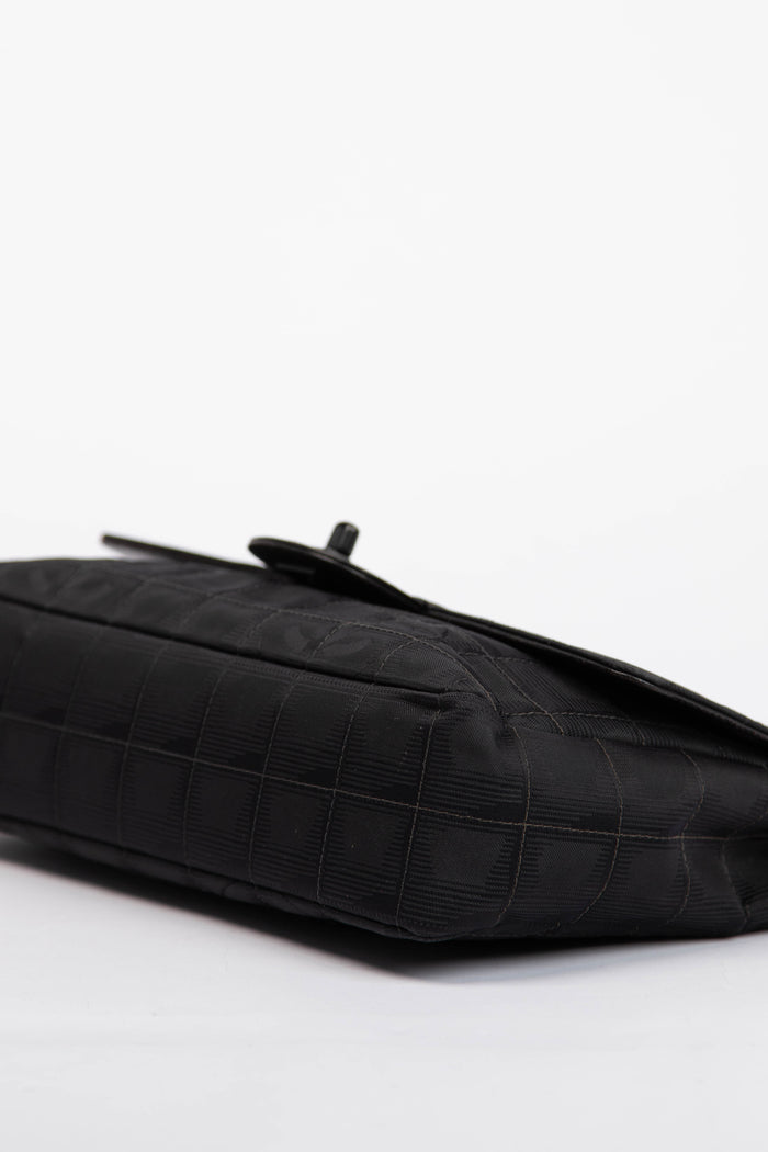 2000s Chanel Black Travel Line Single Flap Shoulder Bag