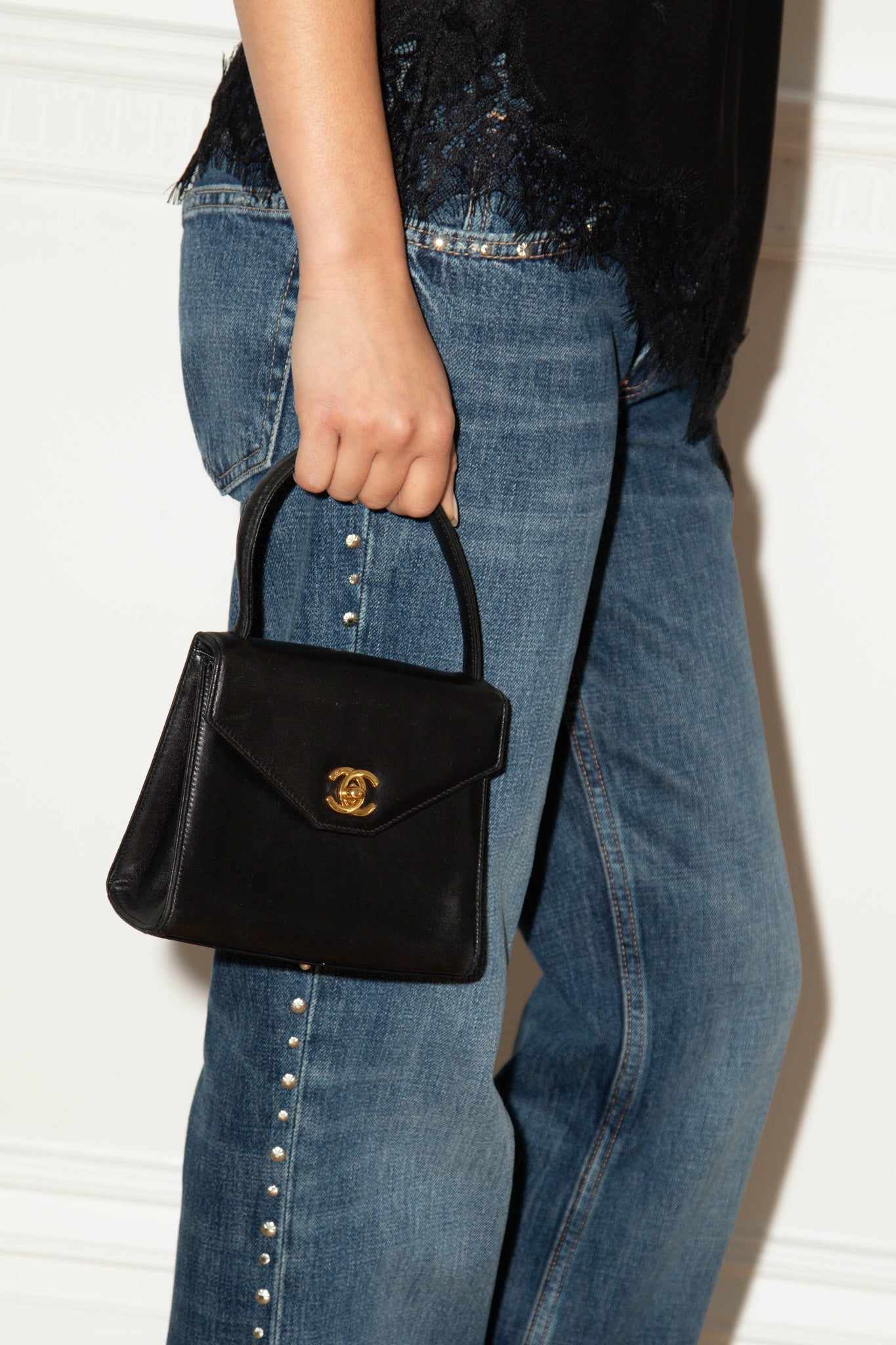 90s Chanel Black Lambskin Top Handle Bag 24k GHW