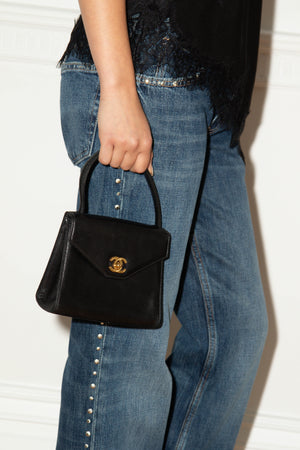 90s Chanel Black Lambskin Top Handle Bag 24k GHW