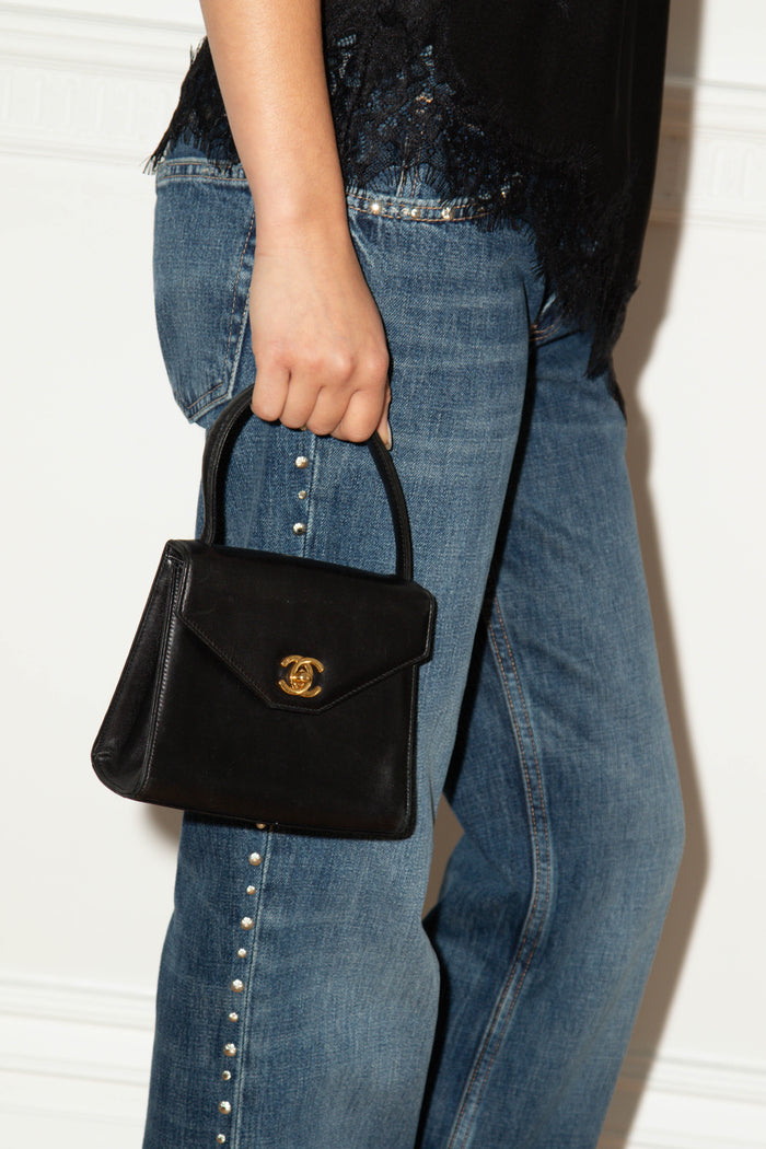 90s Chanel Black Lambskin Top Handle Bag 24k GHW