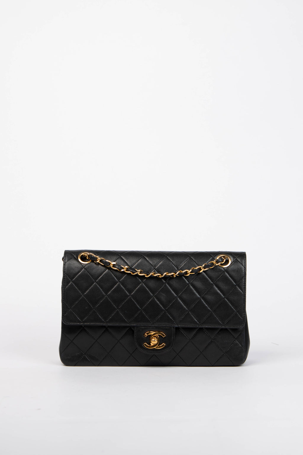 Vintage Chanel Black Lambskin Medium Double Flap Bag with 24k GHW
