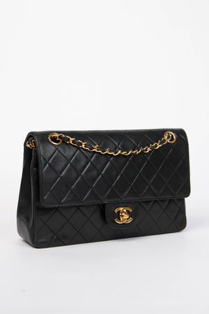 Vintage Chanel Black Lambskin Medium Double Flap Bag with 24k GHW