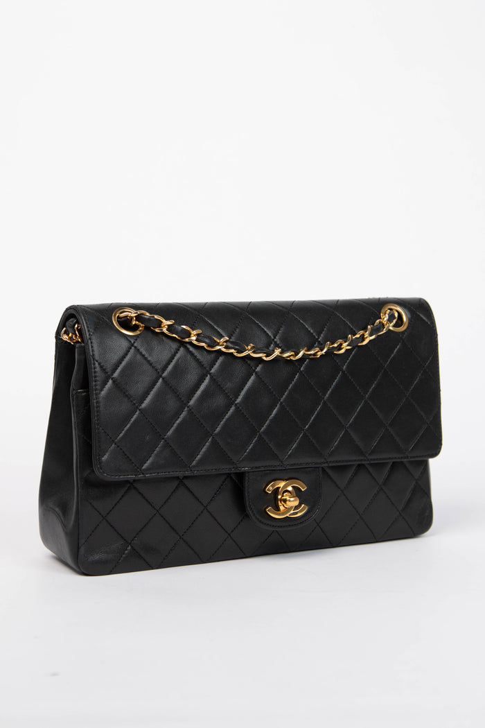 Vintage Chanel Black Lambskin Medium Double Flap Bag with 24k GHW