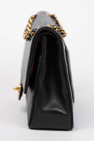 Vintage Chanel Black Lambskin Medium Double Flap Bag with 24k GHW