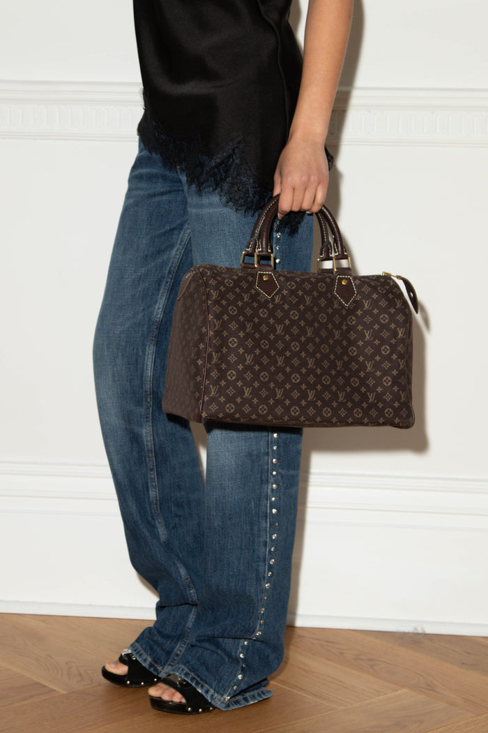 2000s Louis Vuitton Brown Monogram Mini Lin Speedy 30cm