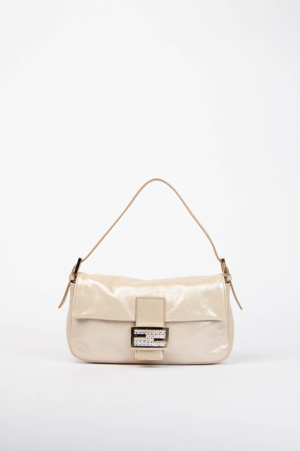 RARE 2000s Fendi Champagne Leather Baguette Shoulder Bag