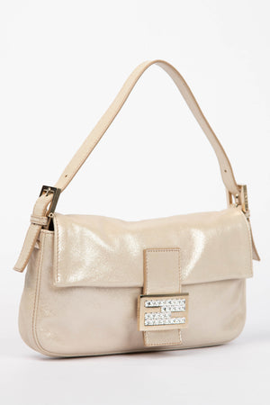 RARE 2000s Fendi Champagne Leather Baguette Shoulder Bag