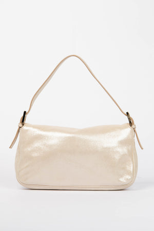 RARE 2000s Fendi Champagne Leather Baguette Shoulder Bag
