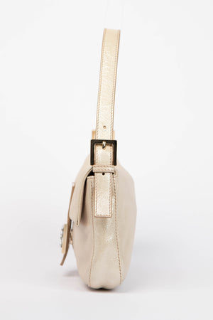 RARE 2000s Fendi Champagne Leather Baguette Shoulder Bag