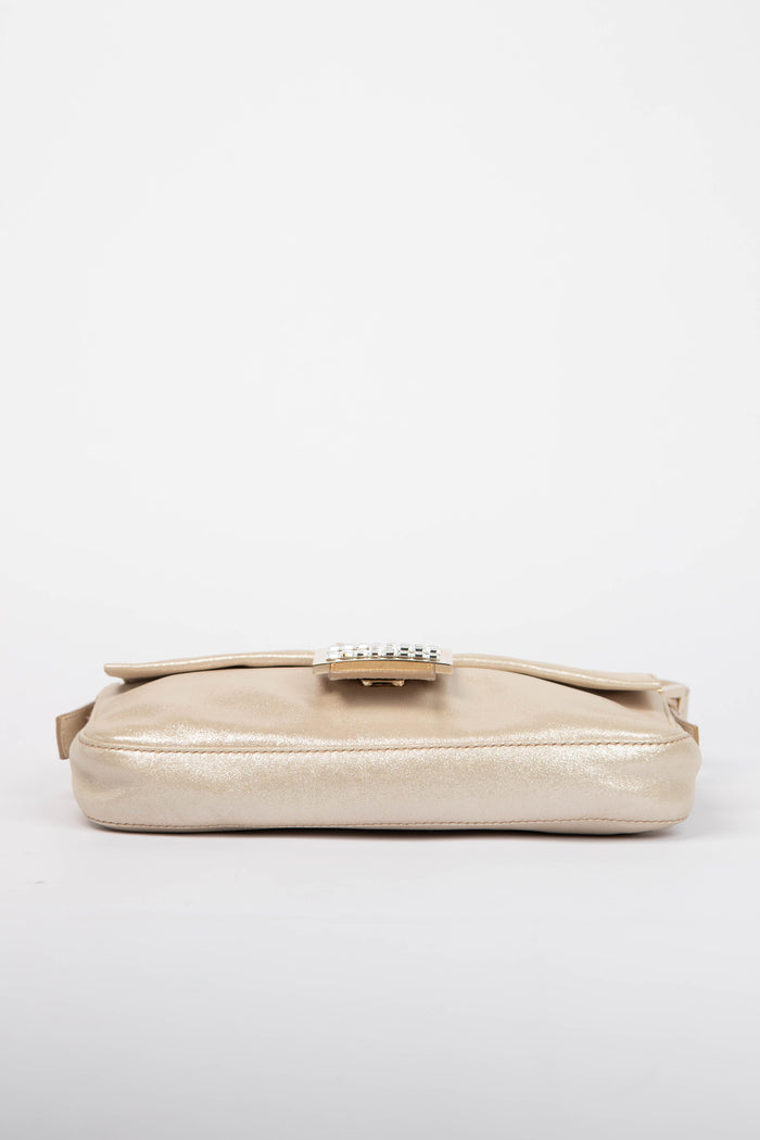 RARE 2000s Fendi Champagne Leather Baguette Shoulder Bag