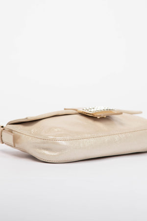 RARE 2000s Fendi Champagne Leather Baguette Shoulder Bag