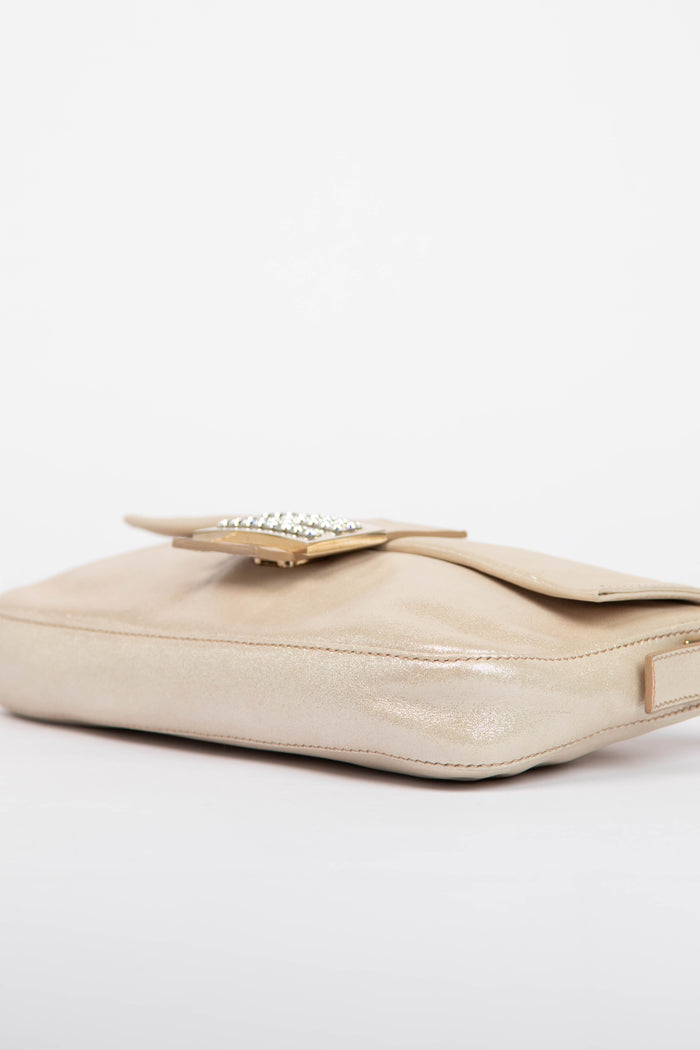 RARE 2000s Fendi Champagne Leather Baguette Shoulder Bag