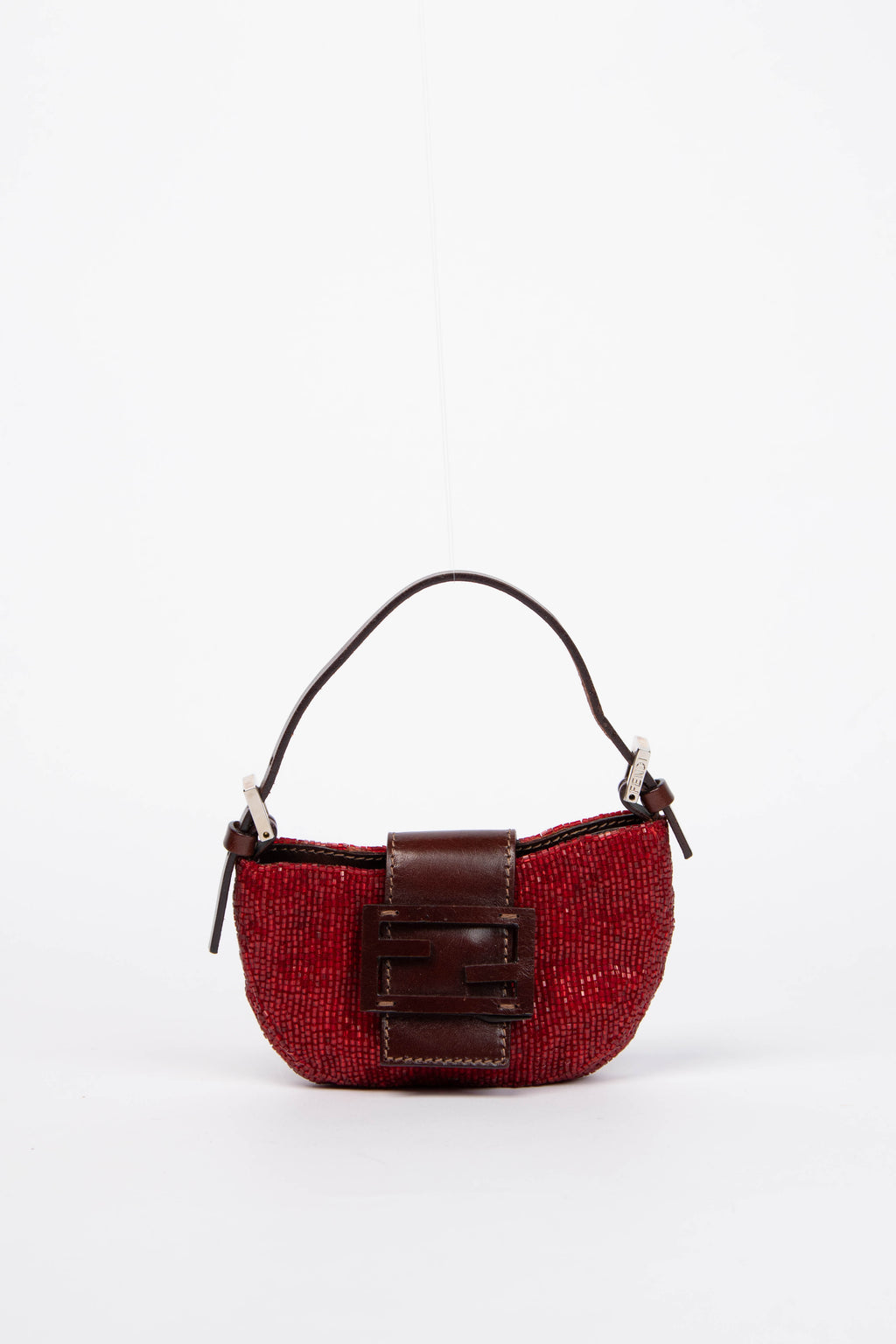 RARE Vintage Fendi Red Beaded Mini Croissant Bag