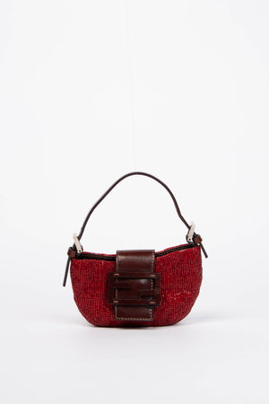 RARE Vintage Fendi Red Beaded Mini Croissant Bag