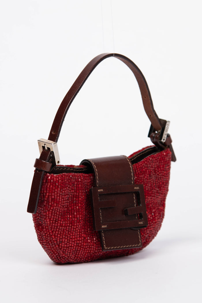 RARE Vintage Fendi Red Beaded Mini Croissant Bag