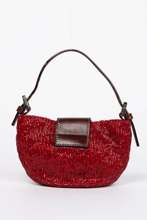 RARE Vintage Fendi Red Beaded Mini Croissant Bag