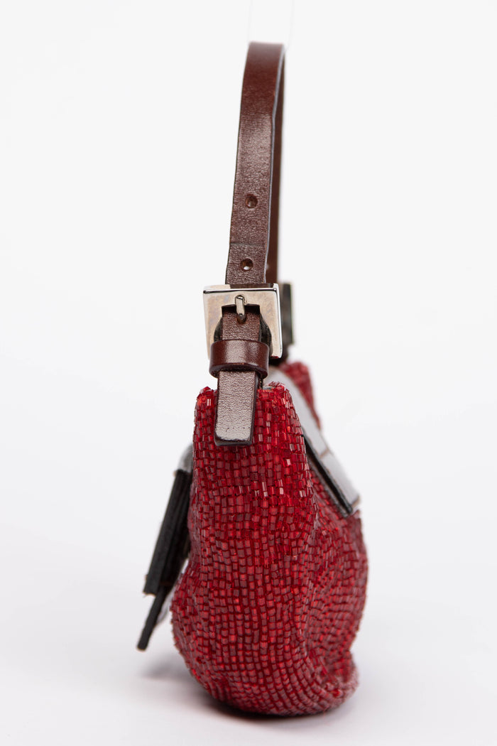 RARE Vintage Fendi Red Beaded Mini Croissant Bag