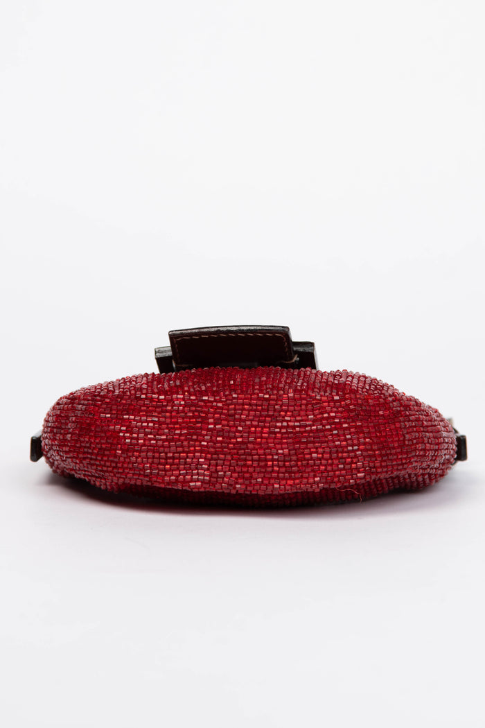 RARE Vintage Fendi Red Beaded Mini Croissant Bag