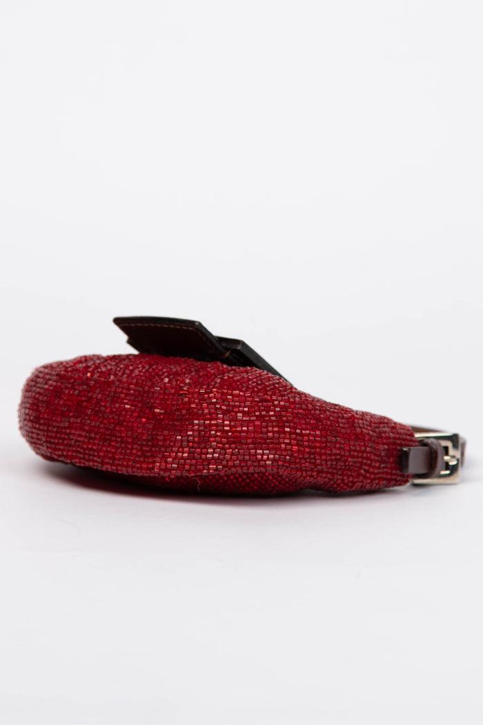 RARE Vintage Fendi Red Beaded Mini Croissant Bag