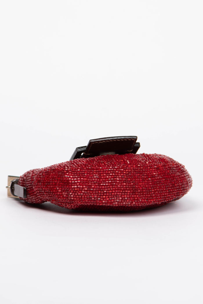 RARE Vintage Fendi Red Beaded Mini Croissant Bag