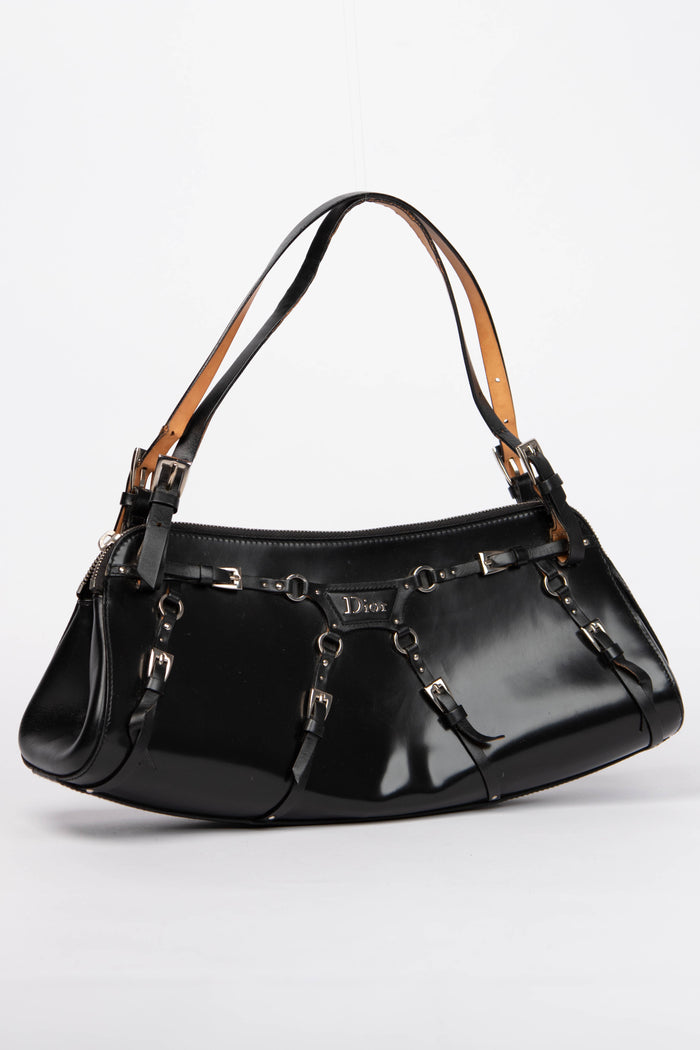 SUPER RARE Christian Dior Galliano Black Bondage Shoulder Bag