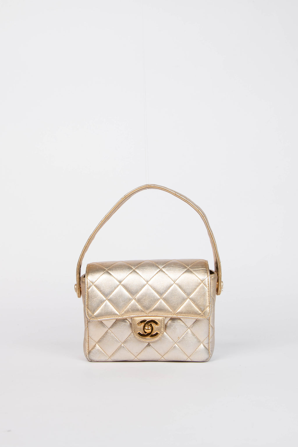 90s Chanel Metallic Lambskin Top Handle Mini Flap Bag