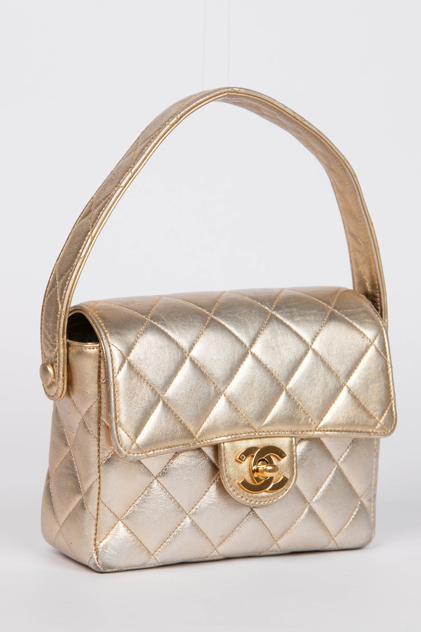 90s Chanel Metallic Lambskin Top Handle Mini Flap Bag