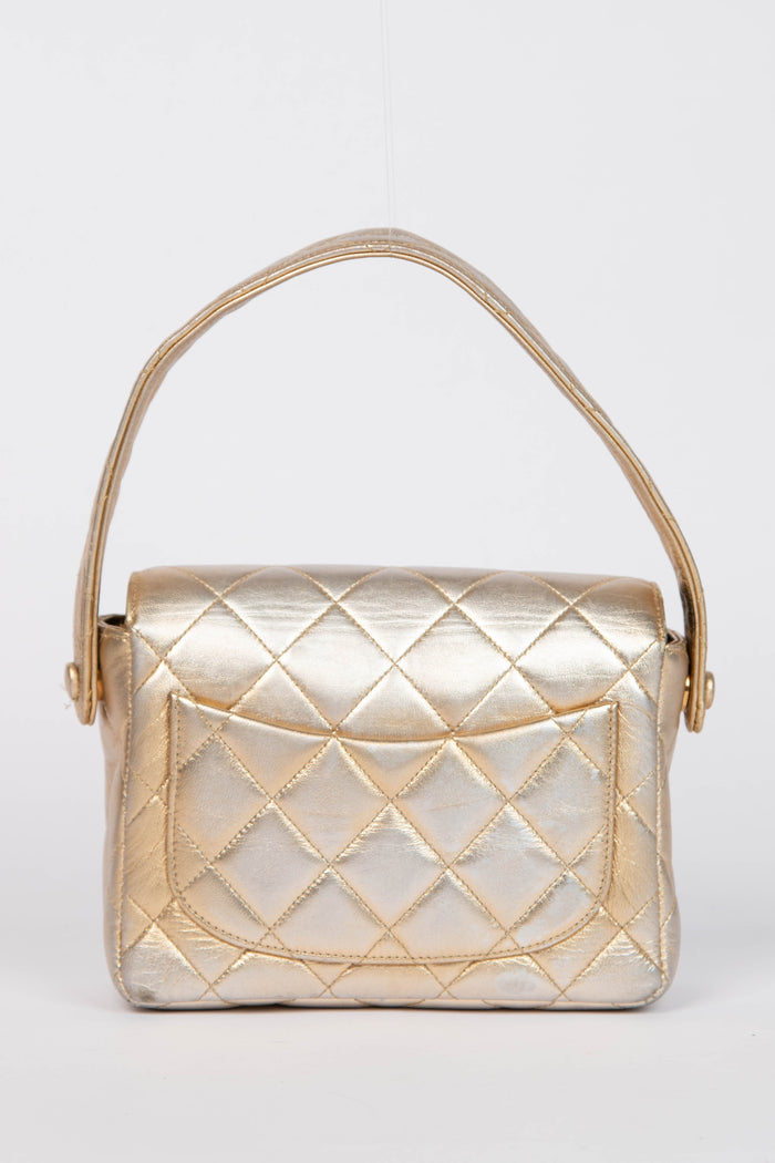 90s Chanel Metallic Lambskin Top Handle Mini Flap Bag