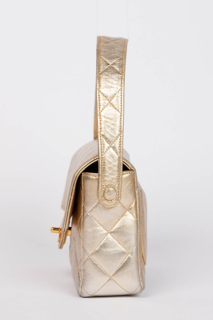 90s Chanel Metallic Lambskin Top Handle Mini Flap Bag