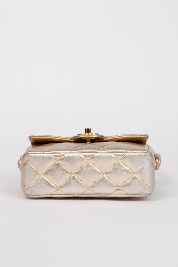 90s Chanel Metallic Lambskin Top Handle Mini Flap Bag
