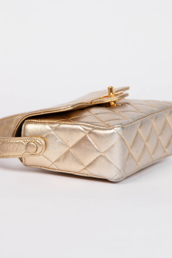 90s Chanel Metallic Lambskin Top Handle Mini Flap Bag