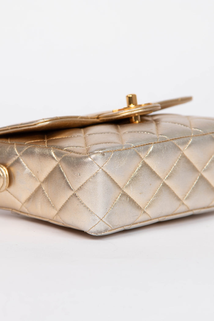 90s Chanel Metallic Lambskin Top Handle Mini Flap Bag