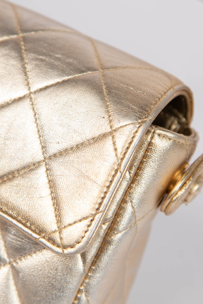 90s Chanel Metallic Lambskin Top Handle Mini Flap Bag