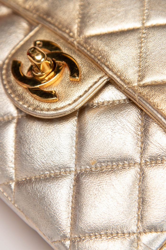 90s Chanel Metallic Lambskin Top Handle Mini Flap Bag