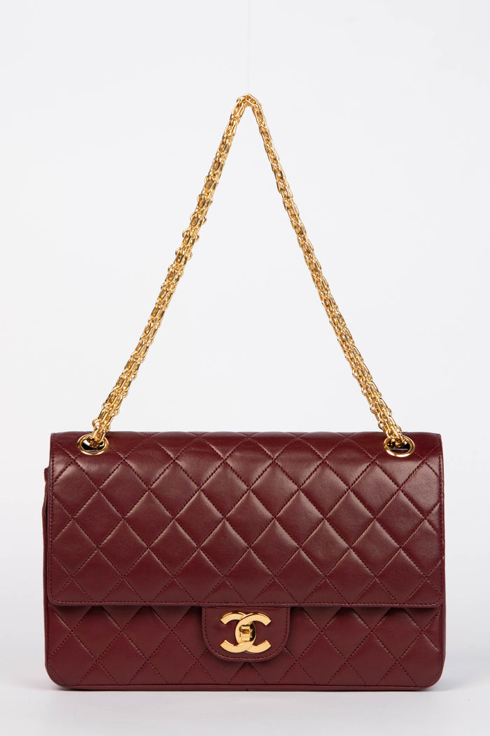 Vintage Chanel Burgundy Lambskin Medium Double Flap Bag with 24k GHW