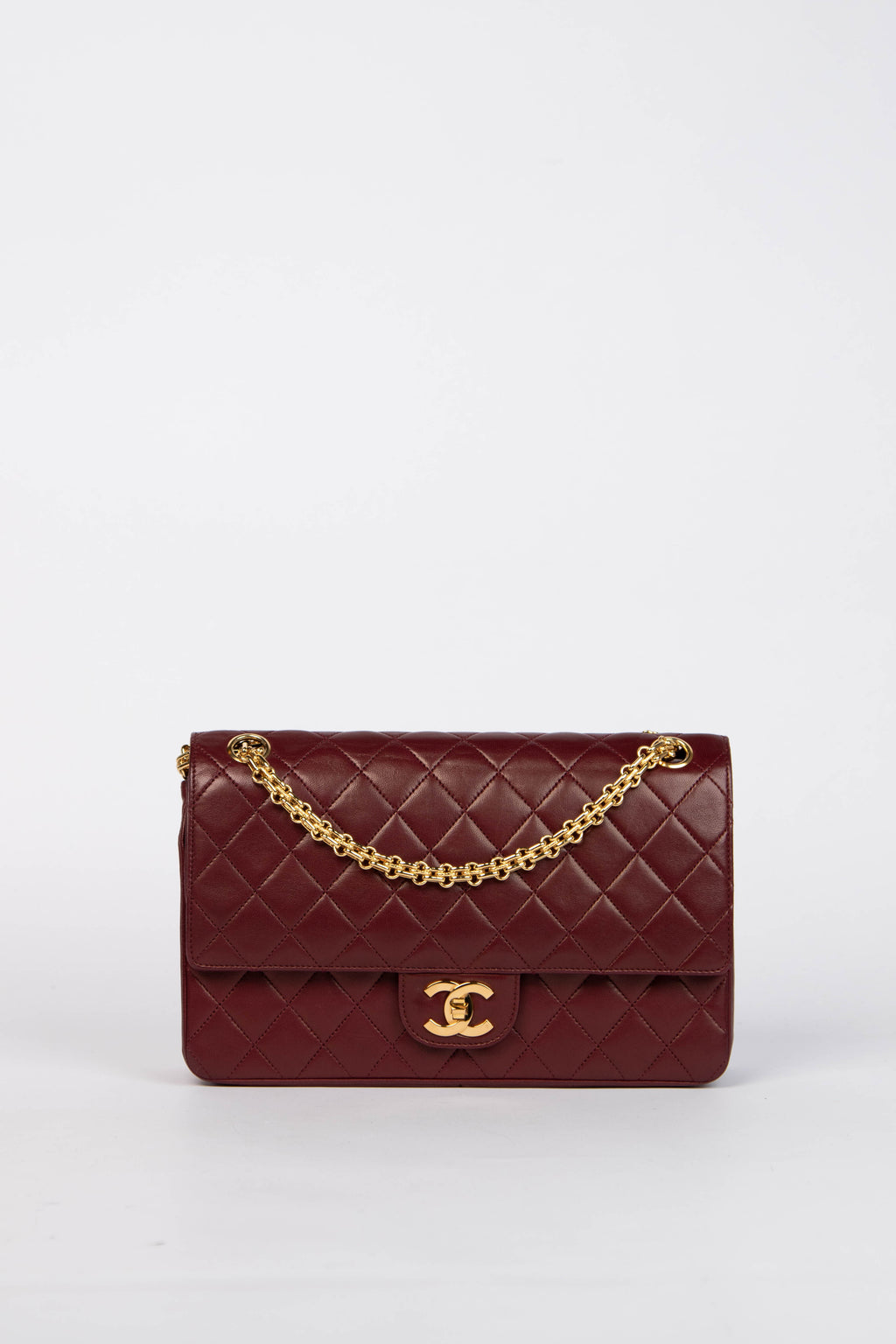 Vintage Chanel Burgundy Lambskin Medium Double Flap Bag with 24k GHW